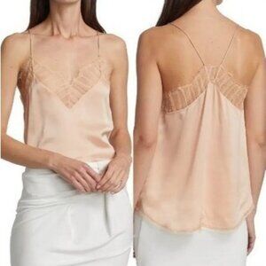 NWT IRO Berwyn Pink Silk Charmeuse Camisole 34 XS US 2 Lace Trim Cami Top Beige